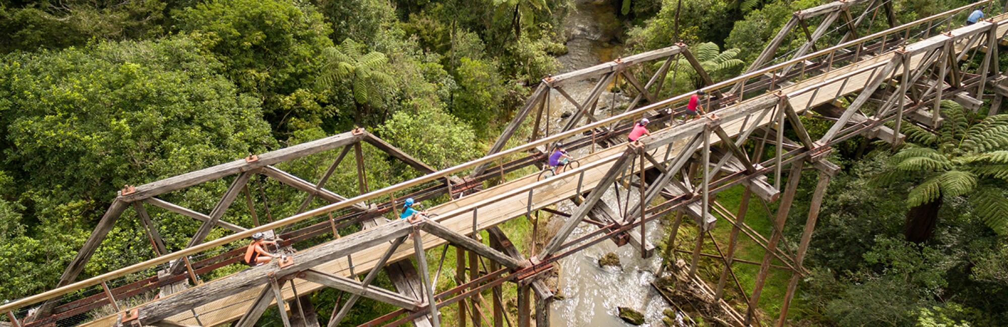 Twin Coast Cycle Trail Tuhipa historic bridge drone shot credit Ruth Lawton Photography