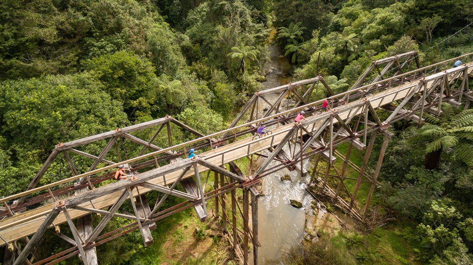 Twin Coast Cycle Trail Tuhipa historic bridge drone shot credit Ruth Lawton Photography